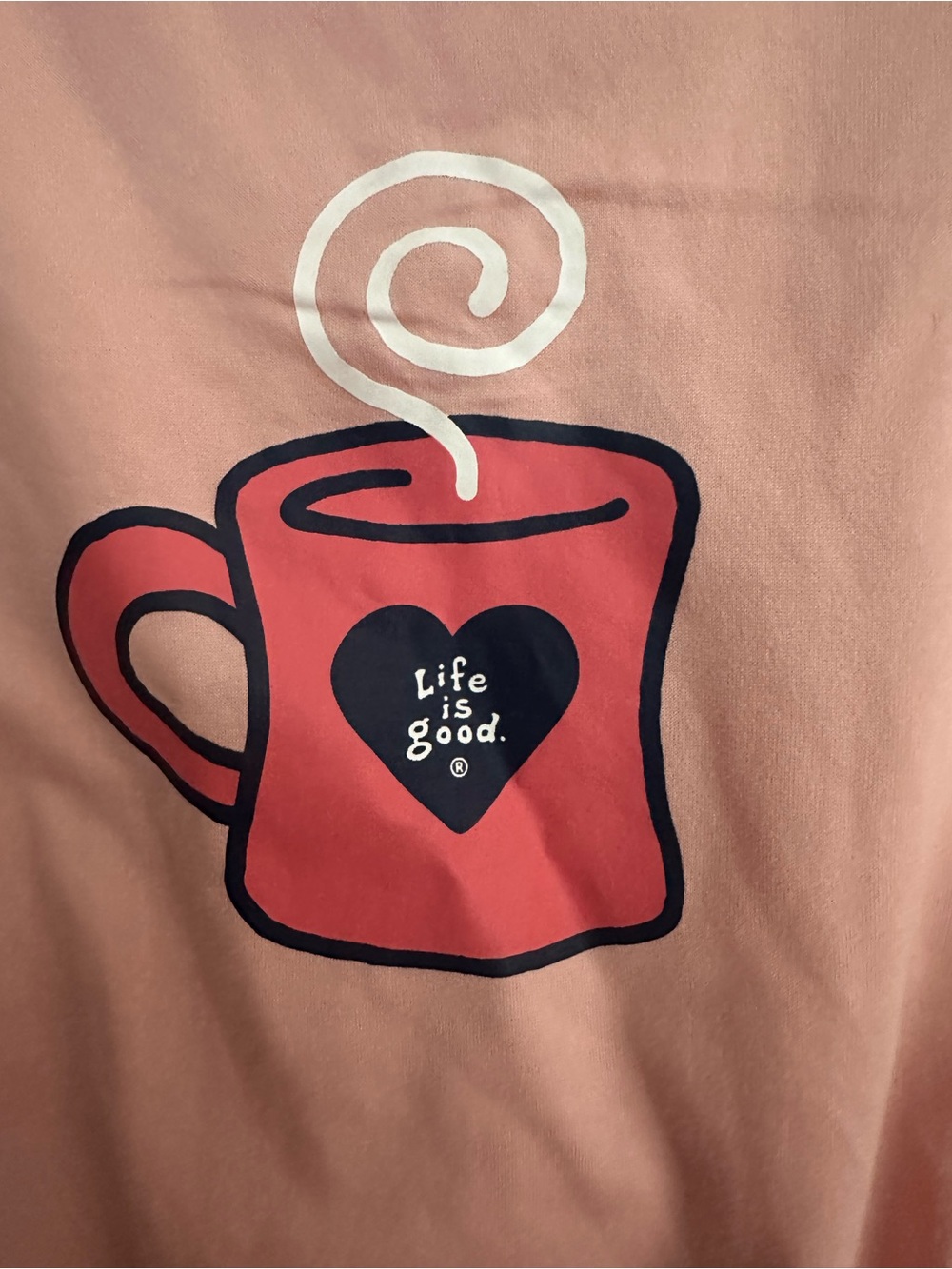 LIFE IS GOOD, size SMALL, PINK  Long-Sleeve Tee with Coffee Mug Graphic - Picture 3 of 6